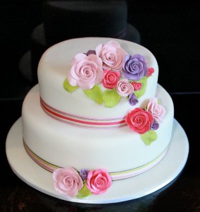 Simple Bridal Cake with Colorful Flowers