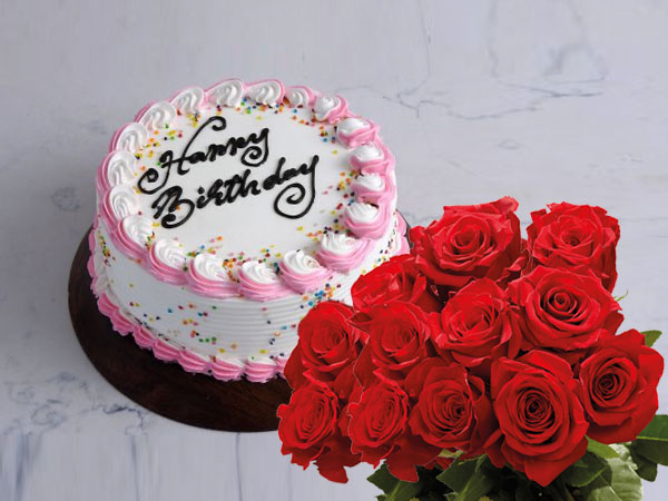Vanilla Cake | 10 Roses Combo