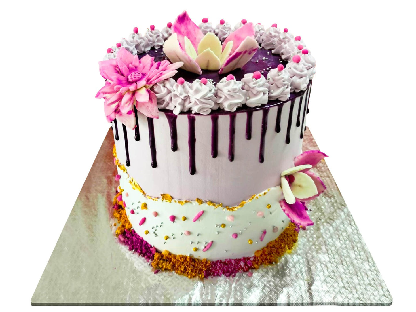 Flower Theme Drip Custom Cake