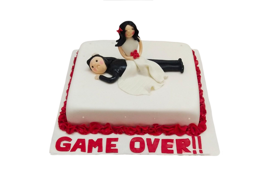 GAME OVER bachelorette party cake