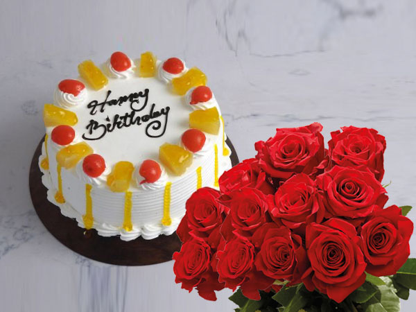 Pineapple Cake | 10 Roses Combo