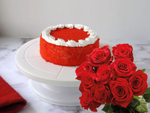 Red Velvet Cake | 10 Roses Combo