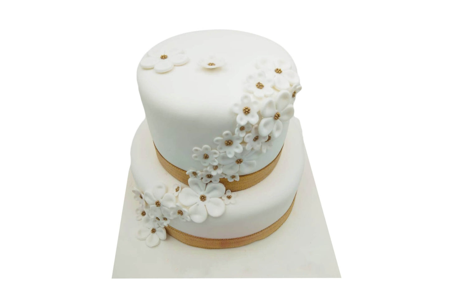 White Flowers 2 Tier Custom Cake