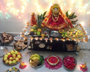 A home lit for Lakshmi Puja