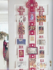 Christmas cards hung up as decor