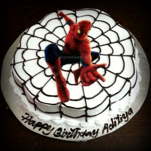 White web cake with edible photo print of Spiderman