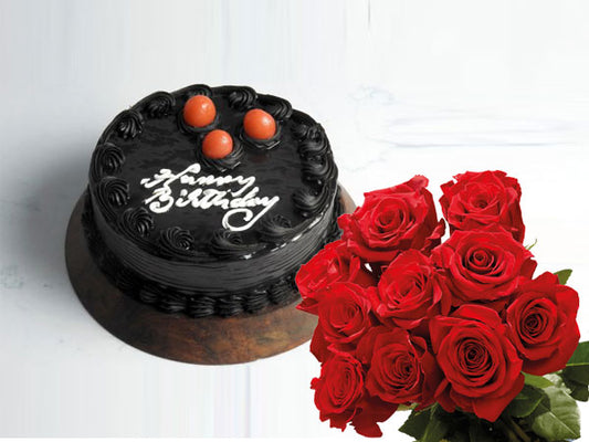 Truffle Cake | 10 Roses Combo