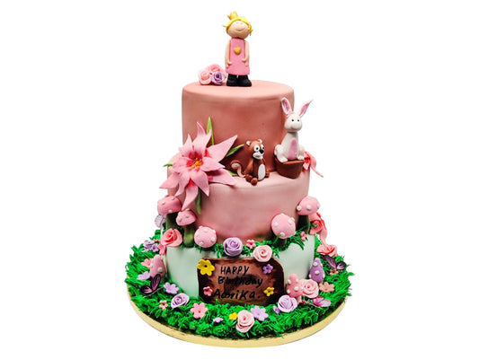 Flower Theme 3 Tier Custom Cake