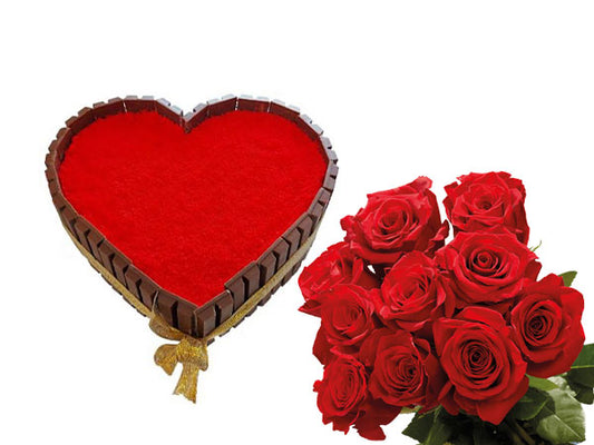 Heart KitKat Cake | 10 Roses Combo