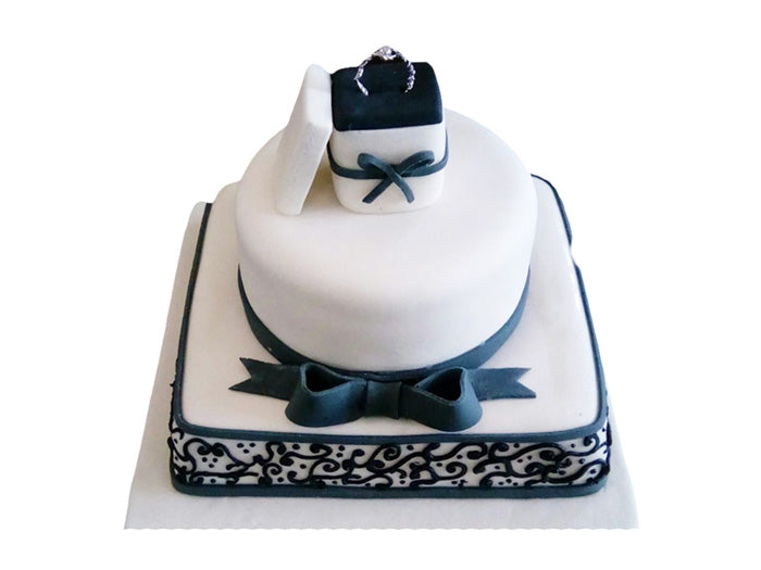Black & White Engagement Ring Cake