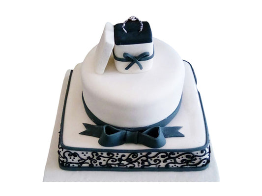 Black & White Engagement Ring Cake